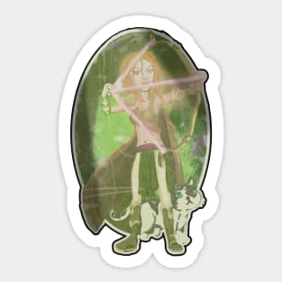 Dungeons and Dragons Lady archer Warrior and Cat Sticker